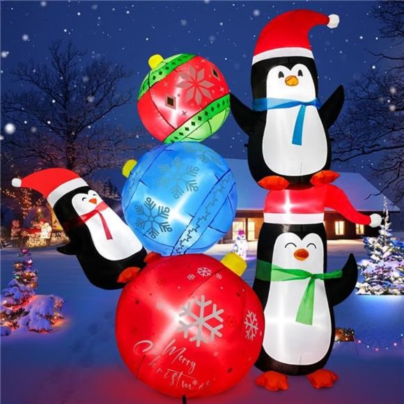 Holiday 65ft Christmas Inflatable Balls And Penguins Blow Up Yard W